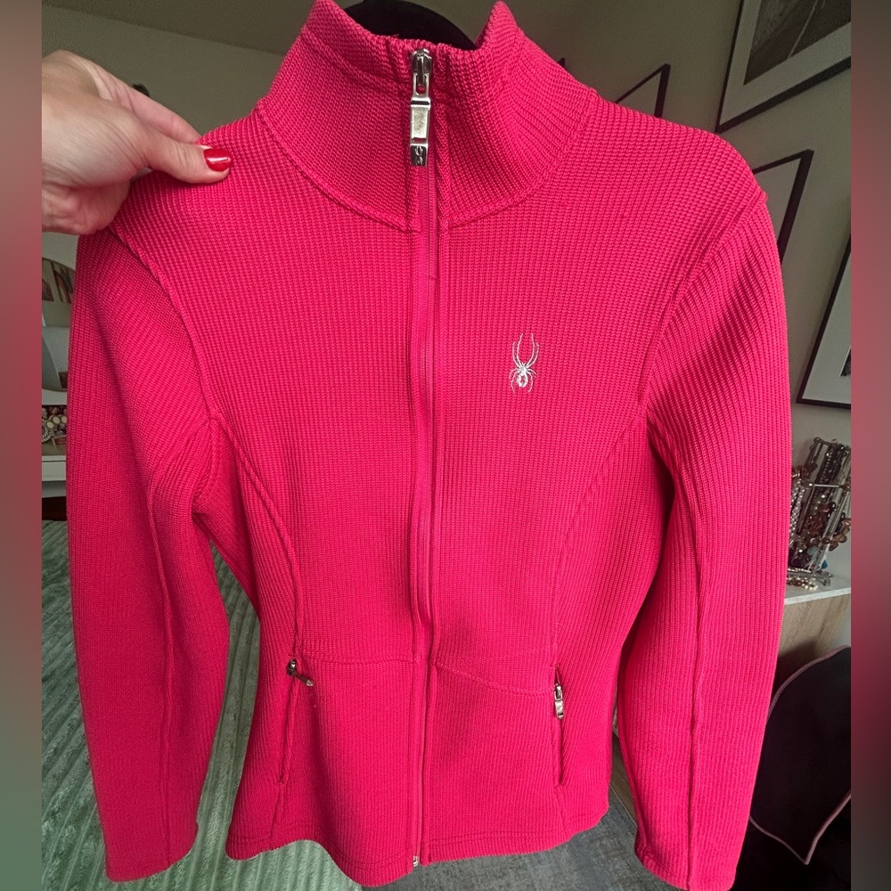Spyder Pink Ribbed Ski Shell/Jacket Full Zip - Picture 3 of 5